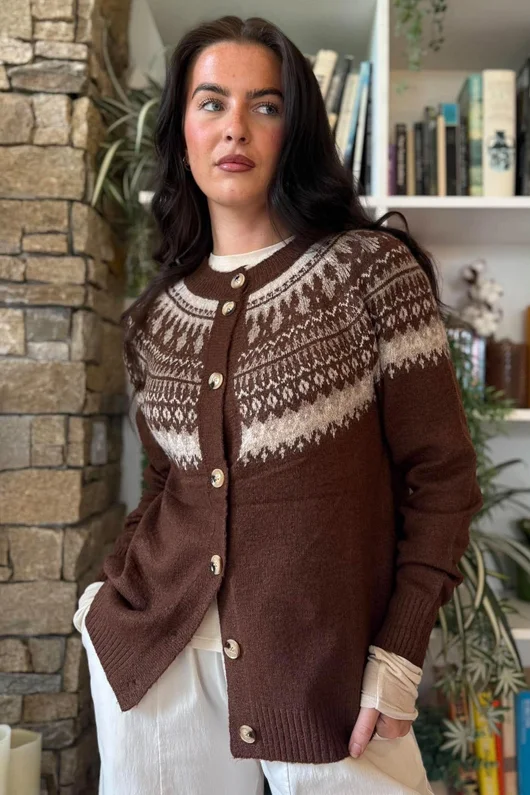 Ferguson Fair Isle Cardigan Chestnut